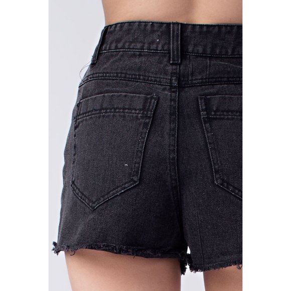Honey Punch Lace Up Frayed Denim Shorts - Picture 4 of 5